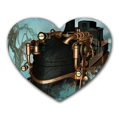 Spirit Of Steampunk, Awesome Train In The Sky Heart Mousepads by FantasyWorld7