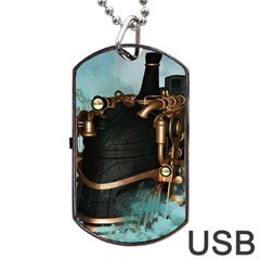 Spirit Of Steampunk, Awesome Train In The Sky Dog Tag Usb Flash (two Sides) by FantasyWorld7