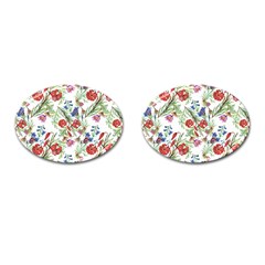 Vintage red and blue flowers Cufflinks (Oval)