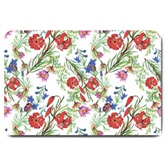 Vintage red and blue flowers Large Doormat 