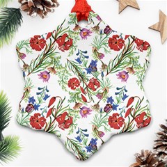 Vintage red and blue flowers Snowflake Ornament (Two Sides)