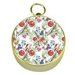 Vintage red and blue flowers Gold Compasses