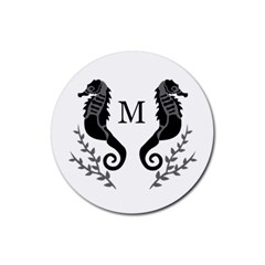 Black Twin Seahorse In A Silhouette Style Drink Coasters 4 Pack (round) by WayfarerApothecary