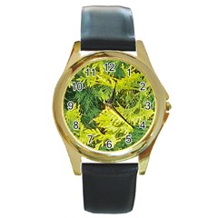 Garden Of The Phoenix Round Gold Metal Watch by Riverwoman