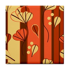 Amber Yellow Stripes Leaves Floral Tile Coasters by Mariart