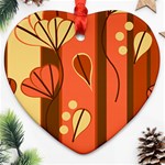 Amber Yellow Stripes Leaves Floral Ornament (Heart) Front