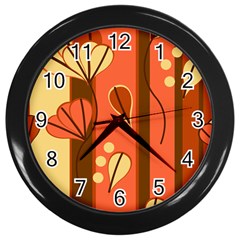 Amber Yellow Stripes Leaves Floral Wall Clock (black) by Mariart