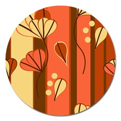 Amber Yellow Stripes Leaves Floral Magnet 5  (round) by Mariart