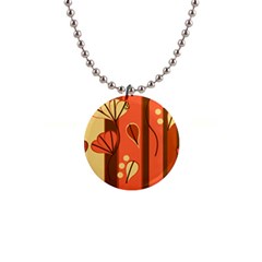 Amber Yellow Stripes Leaves Floral 1  Button Necklace by Mariart