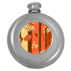 Amber Yellow Stripes Leaves Floral Round Hip Flask (5 Oz) by Mariart