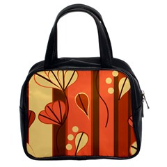 Amber Yellow Stripes Leaves Floral Classic Handbag (two Sides) by Mariart