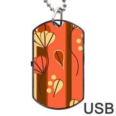 Amber Yellow Stripes Leaves Floral Dog Tag Usb Flash (one Side) by Mariart