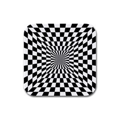 Optical Illusion Chessboard Tunnel Rubber Square Coaster (4 Pack)  by Pakrebo