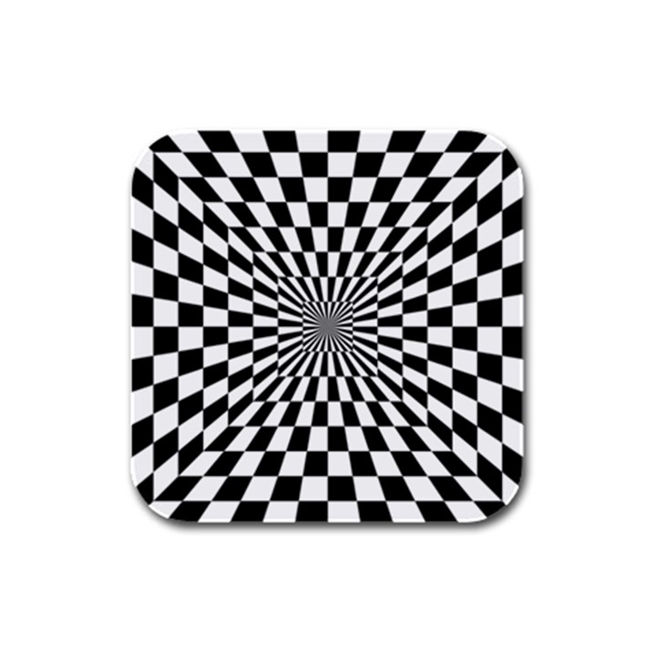 Optical Illusion Chessboard Tunnel Rubber Square Coaster (4 pack) 