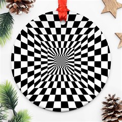 Optical Illusion Chessboard Tunnel Round Ornament (two Sides) by Pakrebo