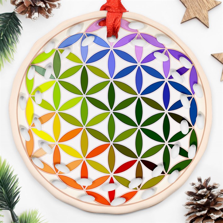 Mandala Rainbow Colorful Reiki Round Filigree Ornament (Two Sides)