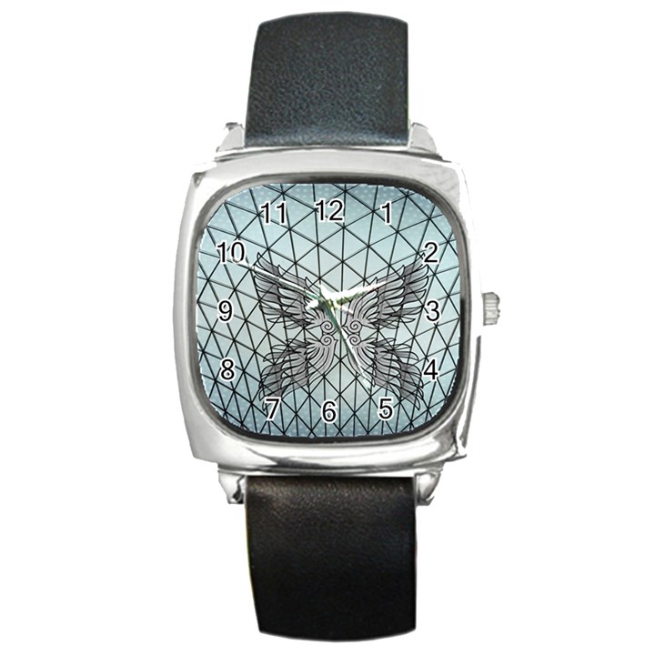 Graphic Pattern Wing Art Square Metal Watch