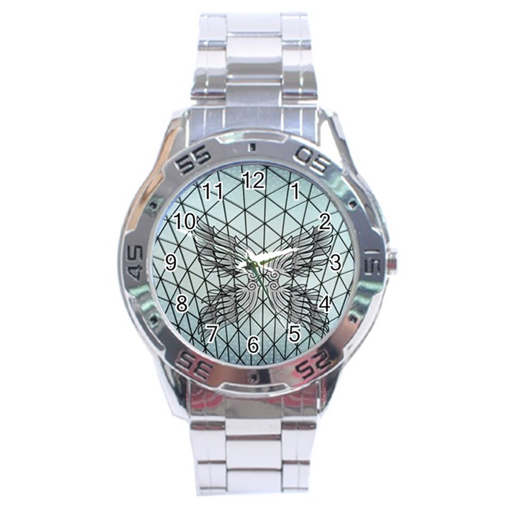 Graphic Pattern Wing Art Stainless Steel Analogue Watch