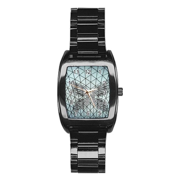 Graphic Pattern Wing Art Stainless Steel Barrel Watch