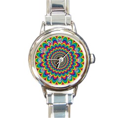 Psychedelic Colours Vibrant Rainbow Round Italian Charm Watch by Pakrebo