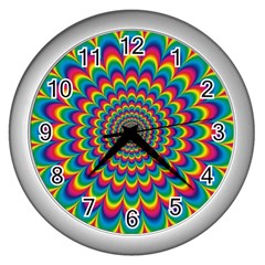 Psychedelic Colours Vibrant Rainbow Wall Clock (silver) by Pakrebo