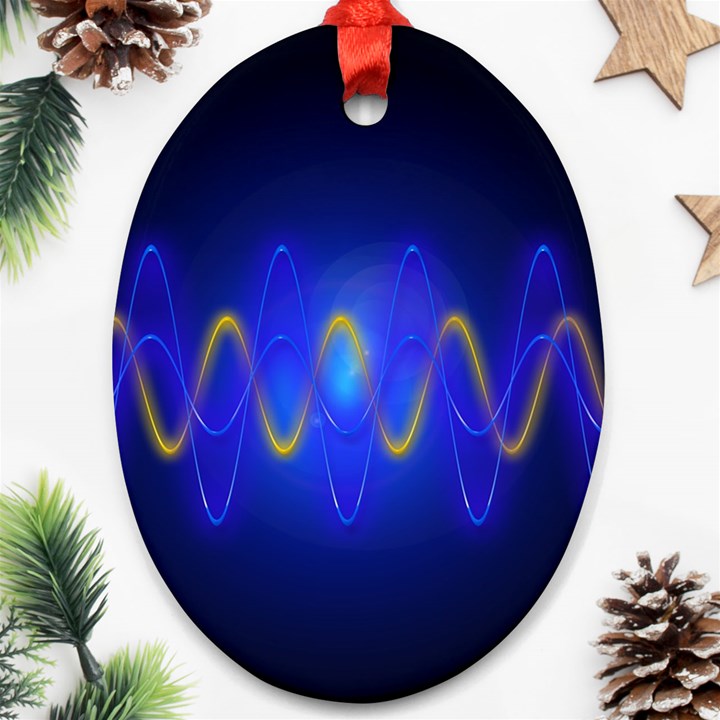 Light Shining Blue Frequency Sine Ornament (Oval)