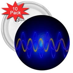 Light Shining Blue Frequency Sine 3  Buttons (10 Pack)  by Pakrebo