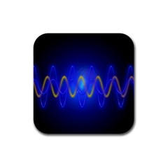 Light Shining Blue Frequency Sine Rubber Square Coaster (4 Pack)  by Pakrebo