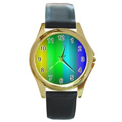 Lines Rainbow Colors Spectrum Color Round Gold Metal Watch by Pakrebo