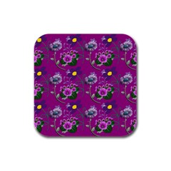 Flower Background Wallpaper Rubber Square Coaster (4 Pack)  by Pakrebo