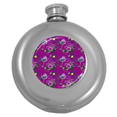 Flower Background Wallpaper Round Hip Flask (5 Oz) by Pakrebo