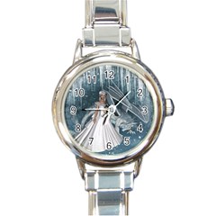 Wonderful Girl With Ice Dragon Round Italian Charm Watch by FantasyWorld7