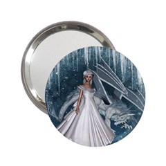 Wonderful Girl With Ice Dragon 2 25  Handbag Mirrors by FantasyWorld7