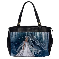 Wonderful Girl With Ice Dragon Oversize Office Handbag by FantasyWorld7