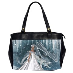 Wonderful Girl With Ice Dragon Oversize Office Handbag (2 Sides) by FantasyWorld7