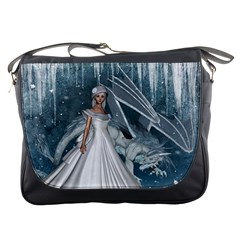 Wonderful Girl With Ice Dragon Messenger Bag by FantasyWorld7