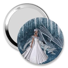 Wonderful Girl With Ice Dragon 3  Handbag Mirrors by FantasyWorld7