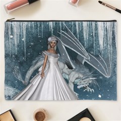 Wonderful Girl With Ice Dragon Cosmetic Bag (xxxl) by FantasyWorld7