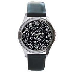 Dark Abstract Print Round Metal Watch by dflcprintsclothing