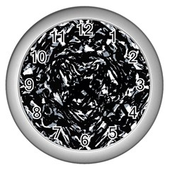 Dark Abstract Print Wall Clock (silver) by dflcprintsclothing