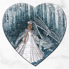 Wonderful Girl With Ice Dragon Jigsaw Puzzle (heart) by FantasyWorld7