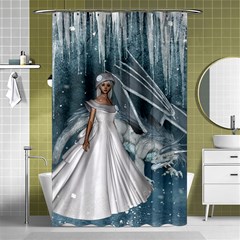 Wonderful Girl With Ice Dragon Shower Curtain 48  X 72  (small)  by FantasyWorld7