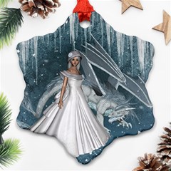 Wonderful Girl With Ice Dragon Snowflake Ornament (two Sides) by FantasyWorld7