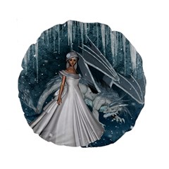 Wonderful Girl With Ice Dragon Standard 15  Premium Round Cushions by FantasyWorld7