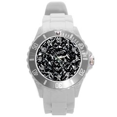 Dark Abstract Print Round Plastic Sport Watch (l) by dflcprintsclothing