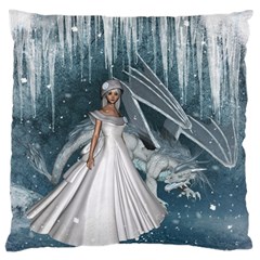 Wonderful Girl With Ice Dragon Standard Flano Cushion Case (two Sides) by FantasyWorld7