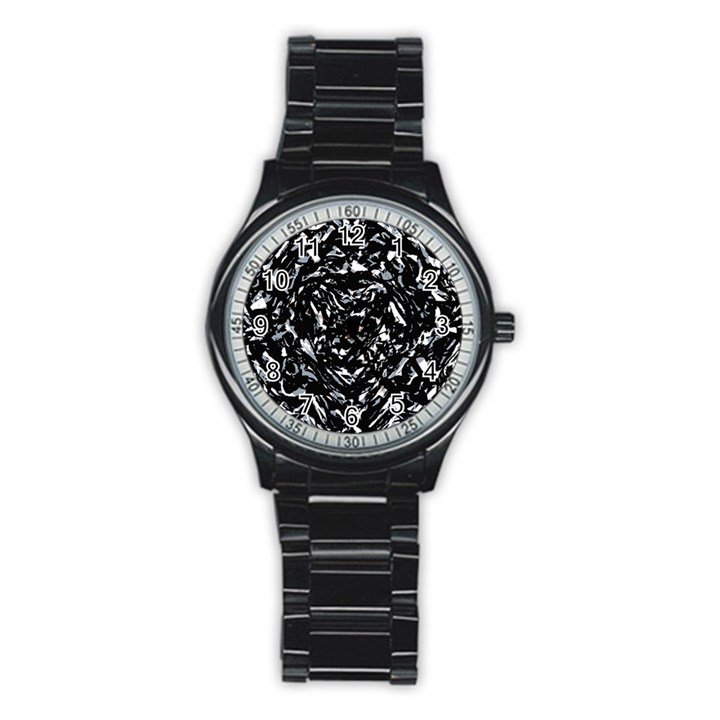 Dark Abstract Print Stainless Steel Round Watch