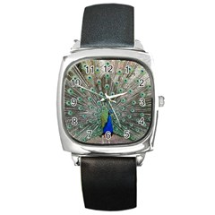 Peacock Bird Animal Feather Square Metal Watch by Pakrebo