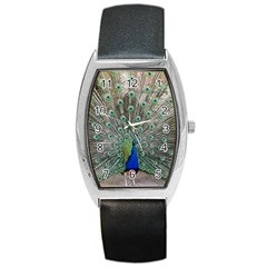 Peacock Bird Animal Feather Barrel Style Metal Watch by Pakrebo