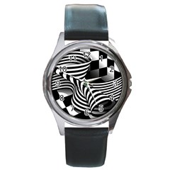 Op Art Black White Drawing Round Metal Watch by Pakrebo